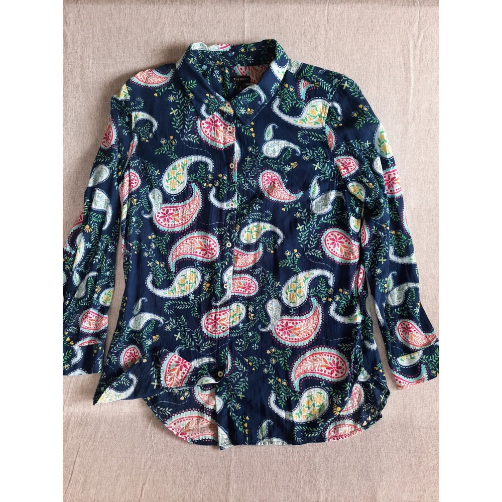 Talbots Women Large Cotton All over Paisley Long Sleeve Multicolor Button Shirt